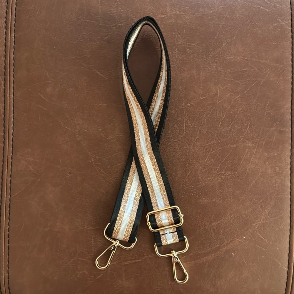 Black, White, and Gold Striped Bag Strap